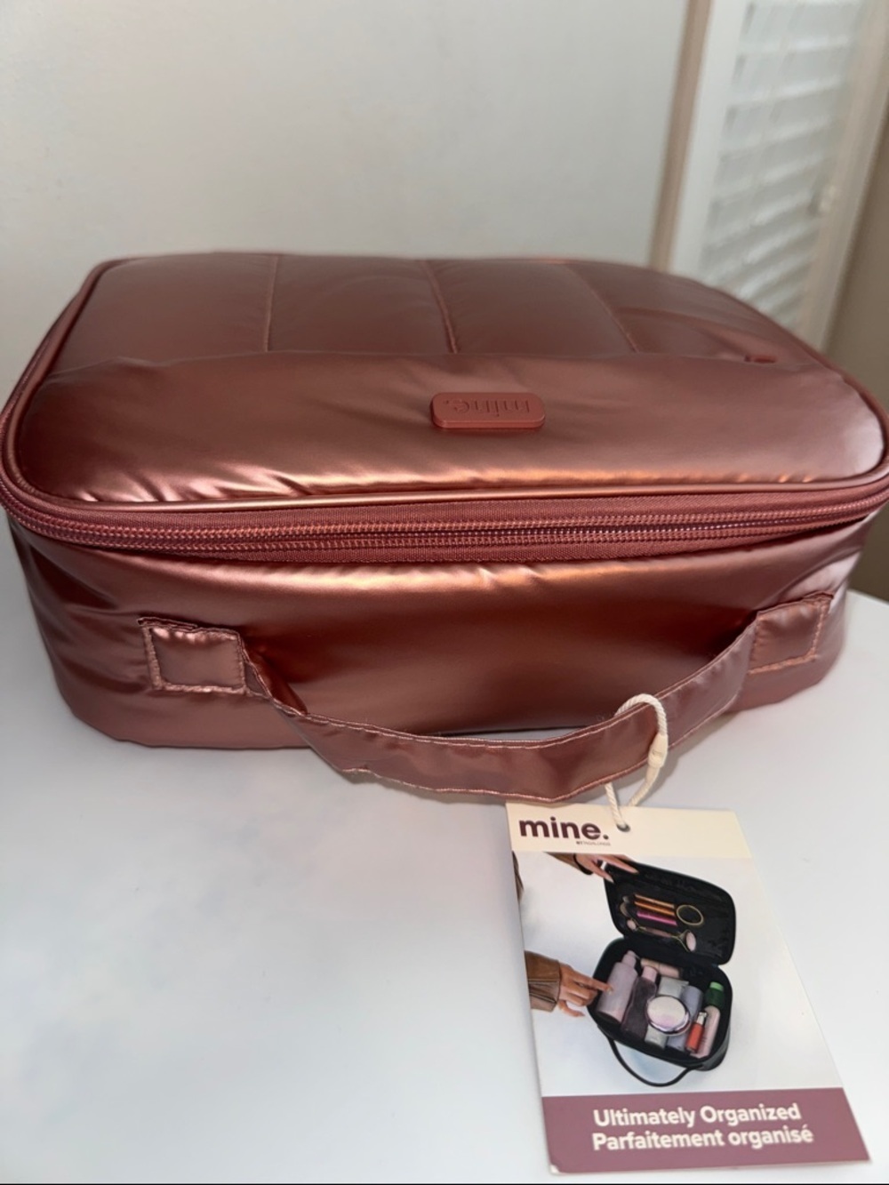 My Tagalongs Mine. Shimmering Rose Gold Puffer Cosmetic Makeup Case - Picture 4 of 4